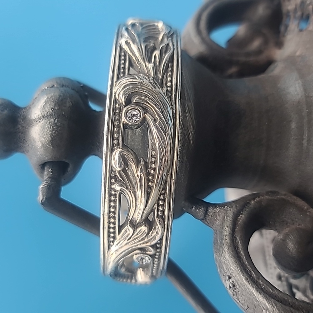 Brighton "LE LOUVRE" Art Nouveau Bangle w Carved Scrolls & Swarovski Crystals! - Picture 4 of 11